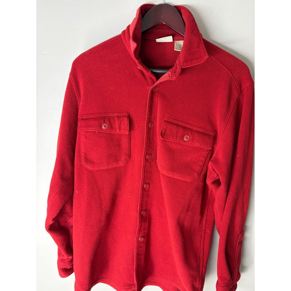 LL Bean Mens Red Fleece Button Up Shirt Jacket Medium Regular 273072